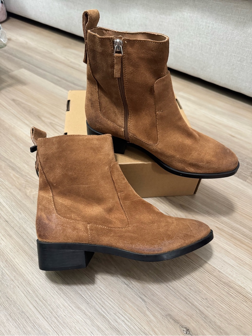 Zara Real Leather Suede Ankle Boots with Side Zipper BNWT